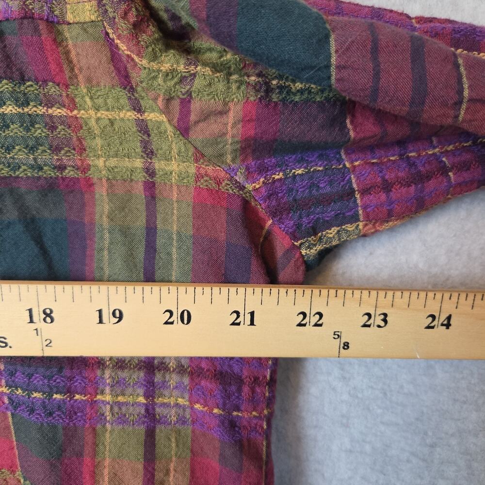 Habitat Forest Windowpane Plaid LS Button Up Jacquard Shirt Women's Lrg Stretch - Picture 9 of 12